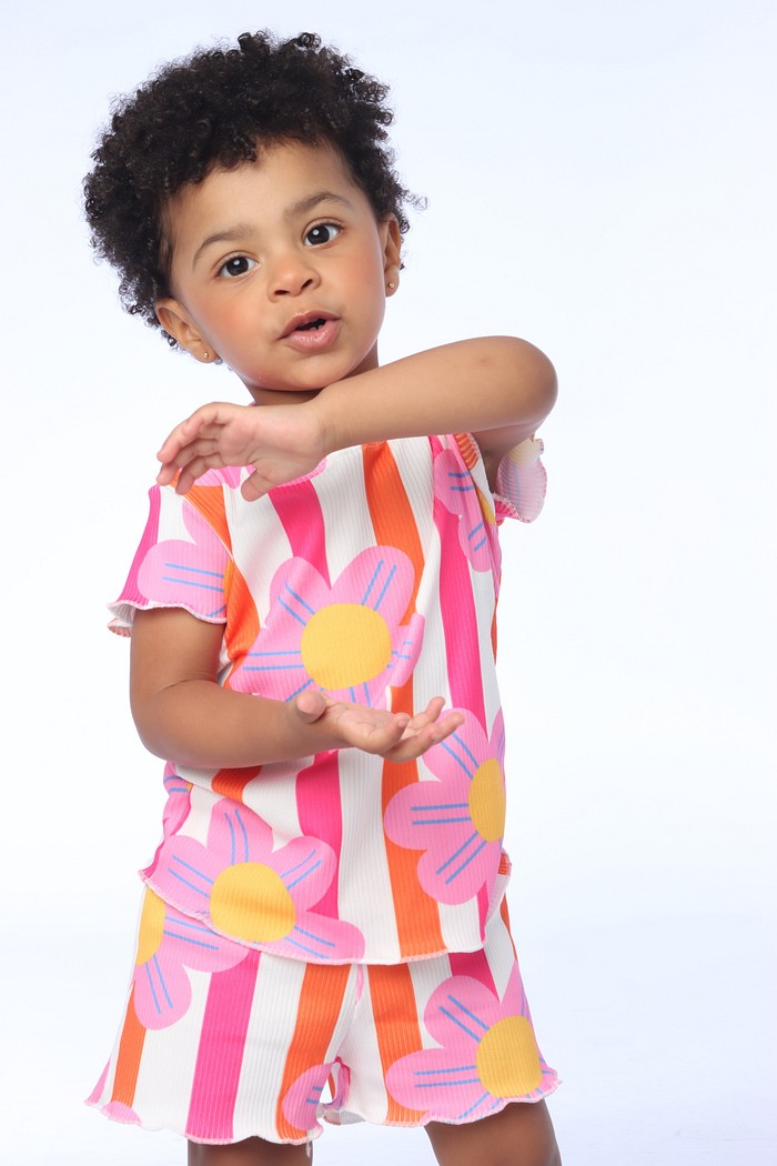 CONJUNTO MENINA BLUSA E SHORTS POWER FLOWER