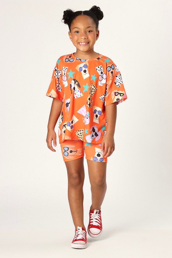 CONJUNTO MENINA CAMISETA E BIKER DOG FUN