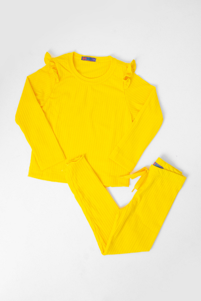 CONJUNTO CALÇA E BLUSA LONGA AMARELO