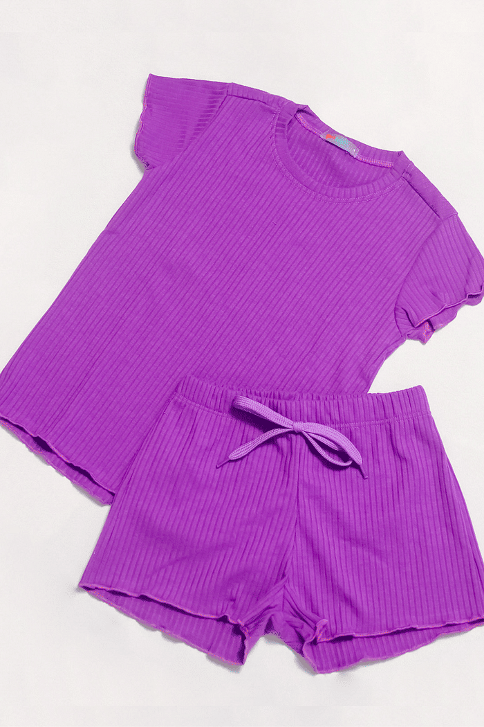 CONJUNTO MENINA BLUSA E SHORTS ROXO