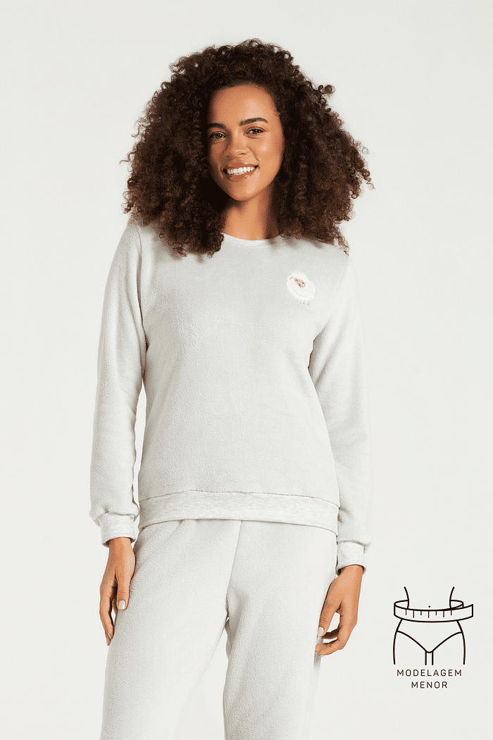 PIJAMA MANGA LONGA COM CALCA EM FLEECE FEMININO 