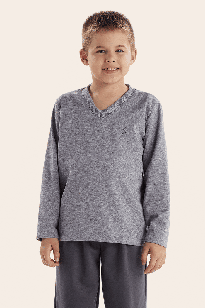 PIJAMA MANGA LONGA DECOTE V COM CALCA EM MOLETINHO MASCULINO