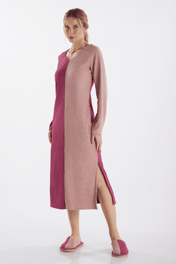 CAMISOLA MANGA LONGA MIDI EM MALHA SUEDE CANELADA FEMININO 