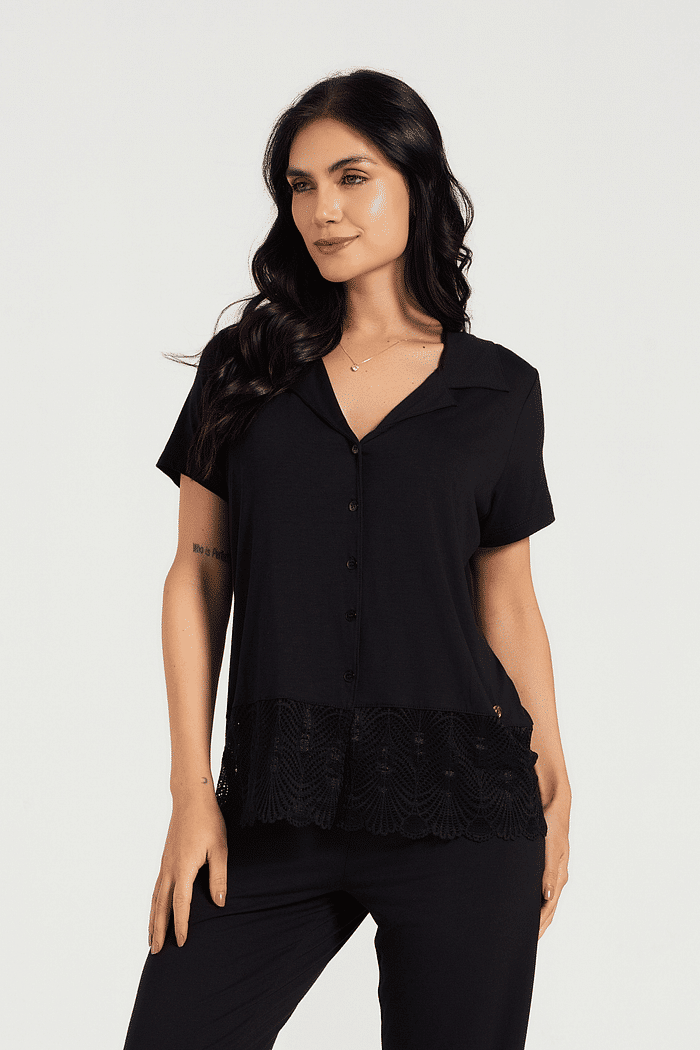 PIJAMA MEIA MANGA ABERTURA FRONTAL COM CALCA EM VISCOLYCRA FEMININO 