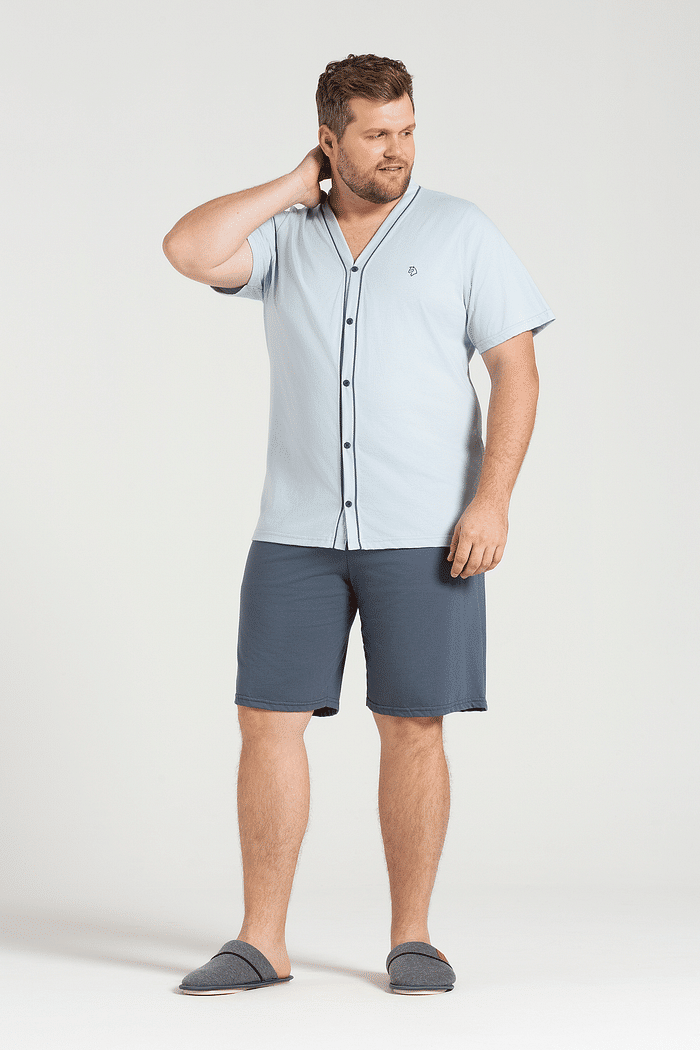 PIJAMA MEIA MANGA ABERTURA FRONTAL COM BERMUDA EM MEIA MALHA MASCULINO