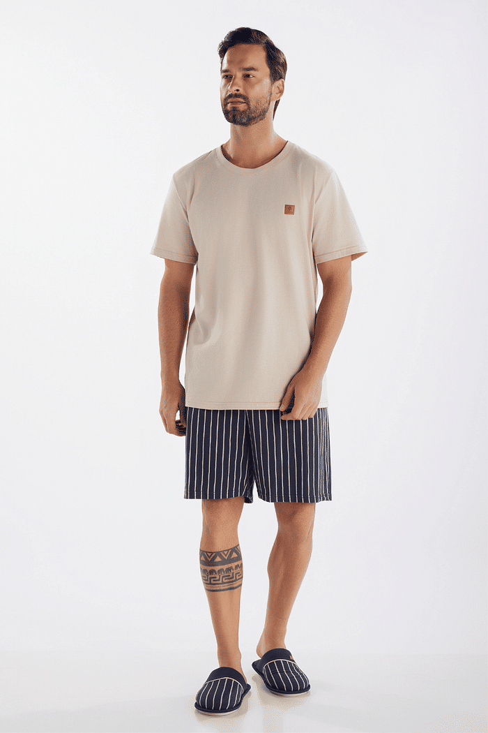 PIJAMA MASCULINO MEIA MANGA COM BERMUDA EM MEIA MALHA