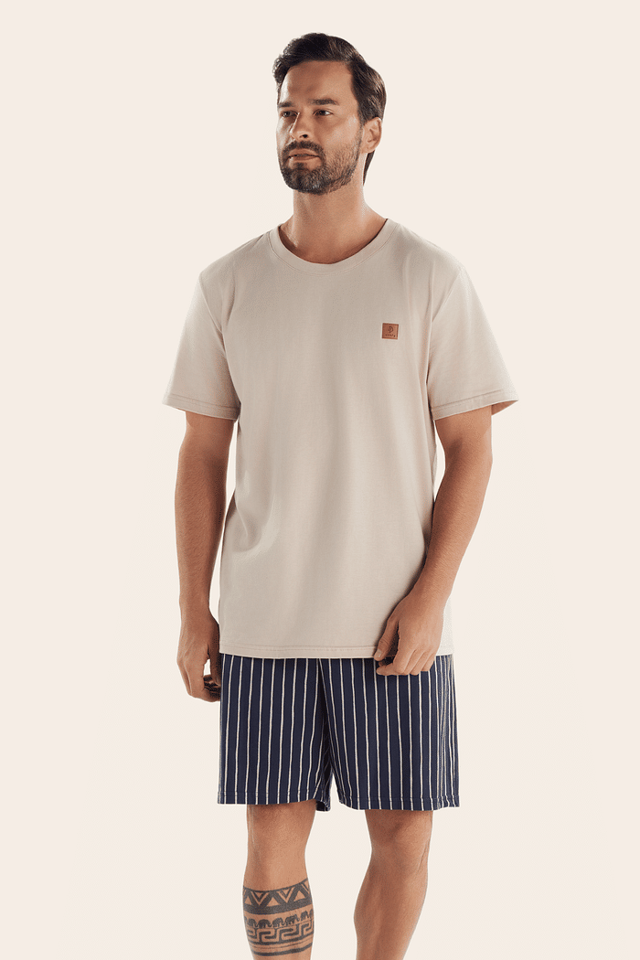 PIJAMA MEIA MANGA EM MEIA MALHA COM BERMUDA EM MALHA ROTATIVA MASCULINO 