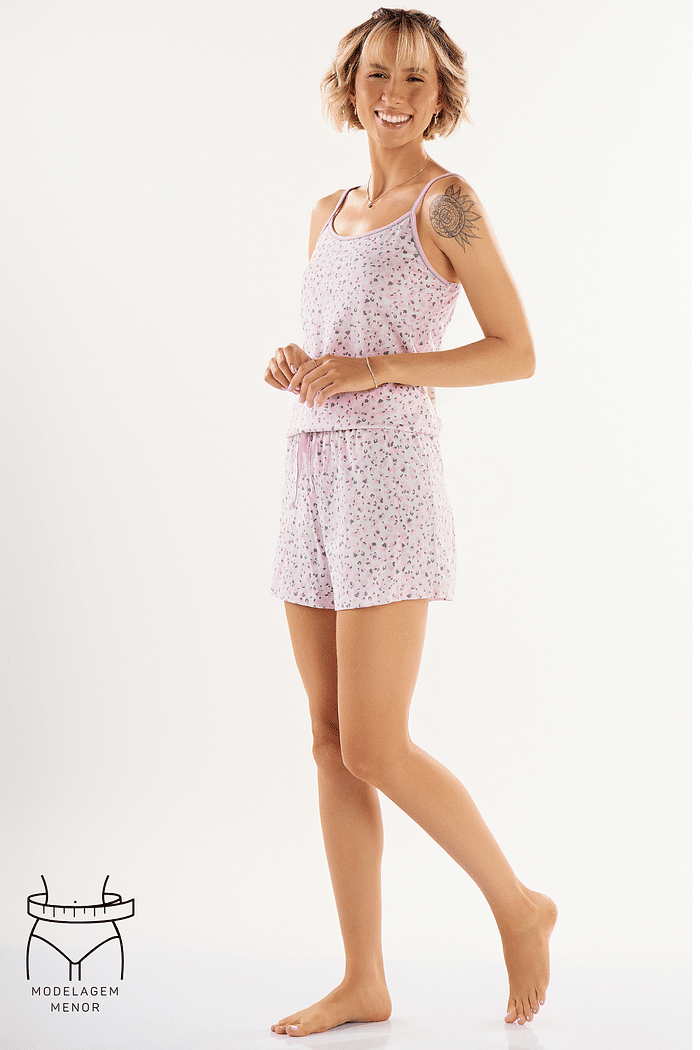 PIJAMA FEMININO ALÇAS COM SHORTS EM MEIA MALHA