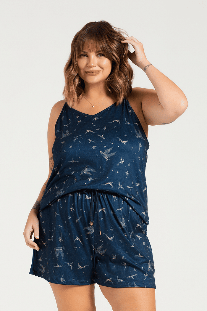 PIJAMA ALÇAS COM SHORTS EM MALHA SOFT TOUCH FEMININO