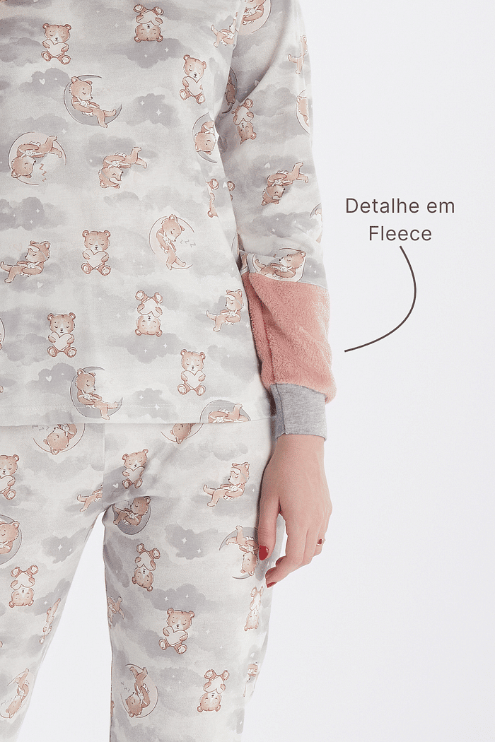 PIJAMA MANGA LONGA COM CALCA EM MALHA ROTATIVA FEMININO