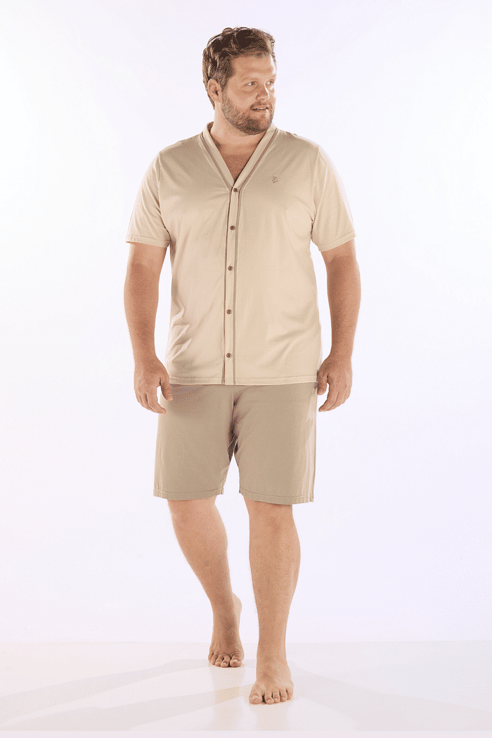 PIJAMA MEIA MANGA ABERTURA FRONTAL COM BERMUDA EM MEIA MALHA MASCULINO 