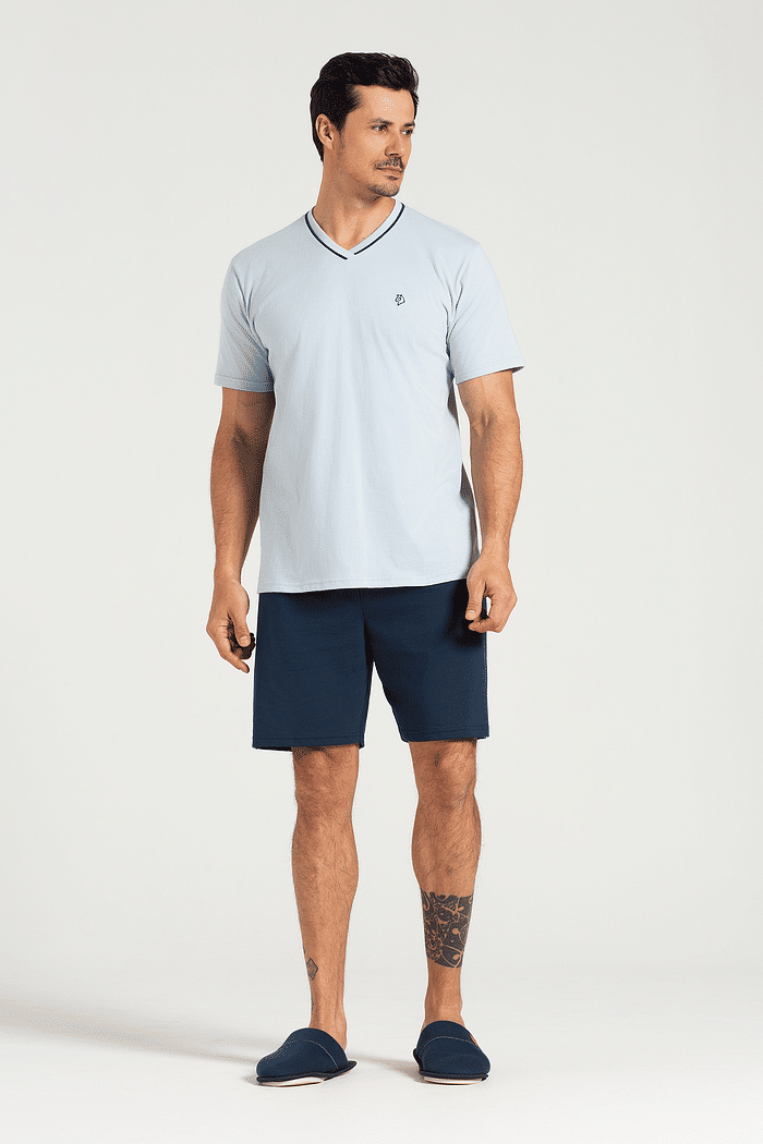 PIJAMA MEIA MANGA COM BERMUDA EM MEIA MALHA MASCULINO