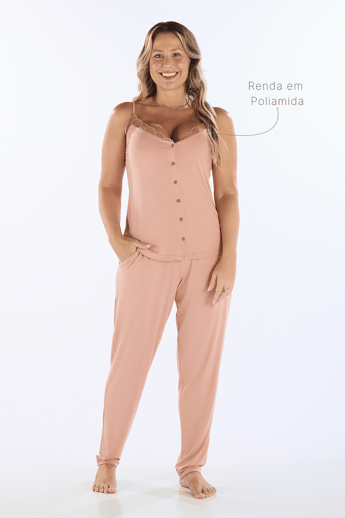 PIJAMA ALCAS AB. FRONTAL COM CALCA EM VISCOLYCRA FEMININO
