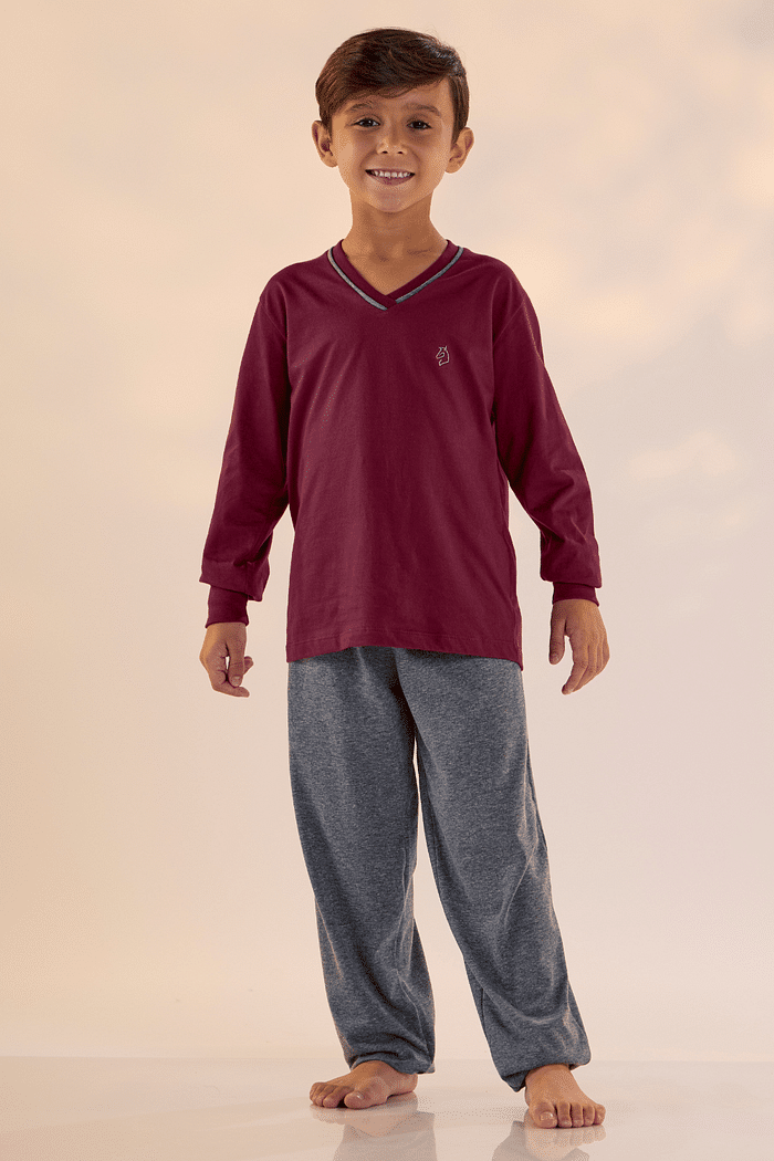 PIJAMA MASCULINO INFANTIL MANGA LONGA COM CALÇA EM MEIA MALHA