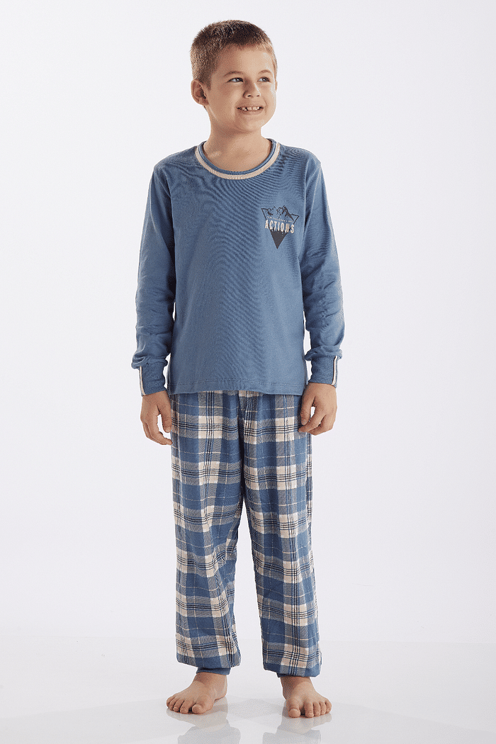 PIJAMA MASCULINO INFANTIL MANGA LONGA EM  MEIA MALHA COM CALÇA EM MALHA ROTATIVA