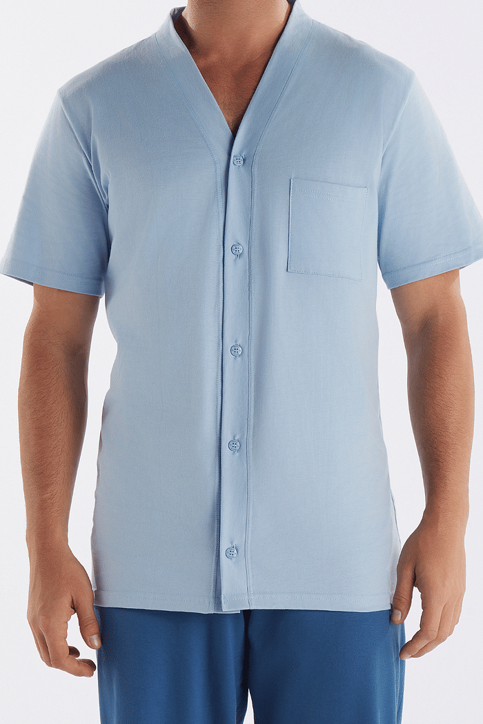 PIJAMA MASCULINO MEIA MANGA ABERTURA FRONTAL COM CALÇA EM MEIA MALHA