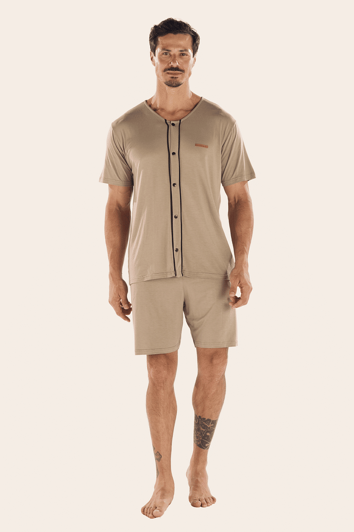 PIJAMA MEIA MANGA ABERTURA FRONTAL COM BERMUDA EM VISCOLYCRA MASCULINO 