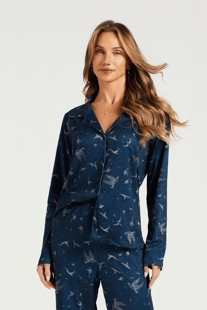 PIJAMA MANGA LONGA ABERTURA FRONTAL COM CALCA EM MALHA SOFT TOUCH FEMININO 