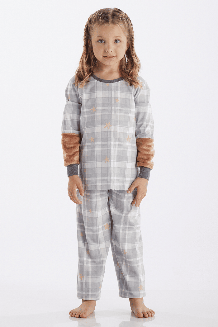 PIJAMA FEMININO INFANTIL MANGA LONGA COM CALÇA EM MEIA MALHA