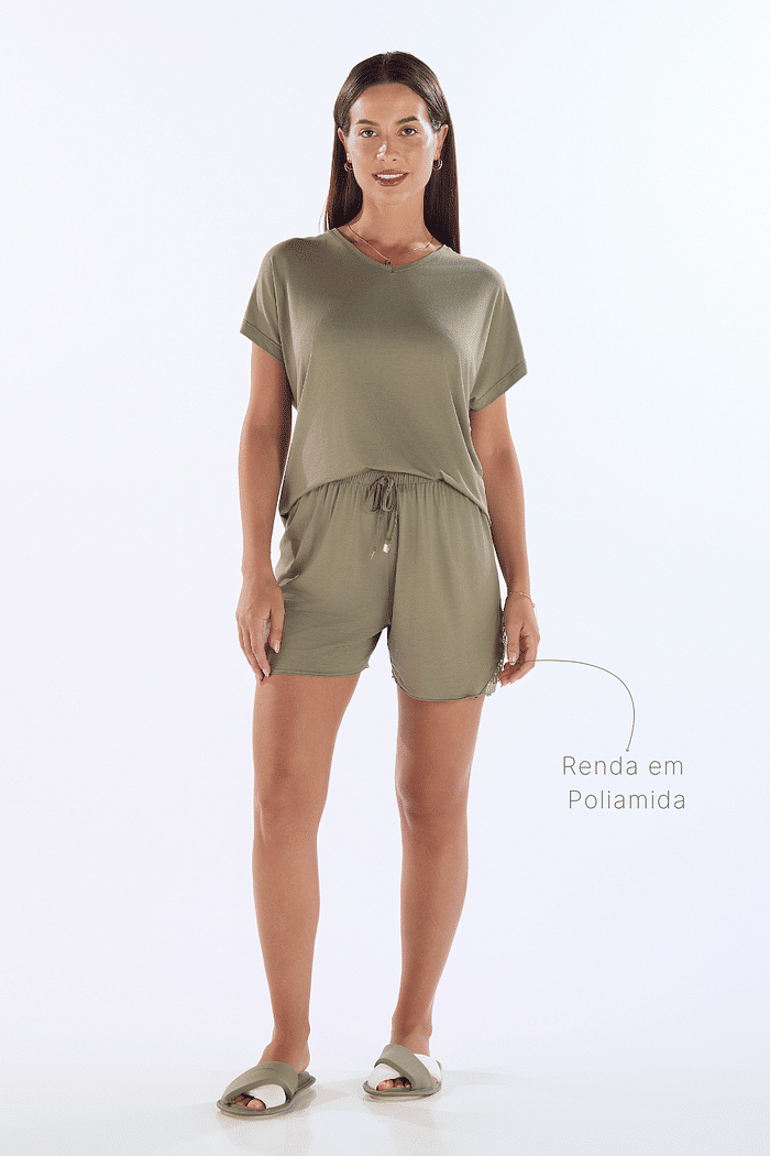 PIJAMA MEIA MANGA COM SHORTS EM VISCOLYCRA FEMININO