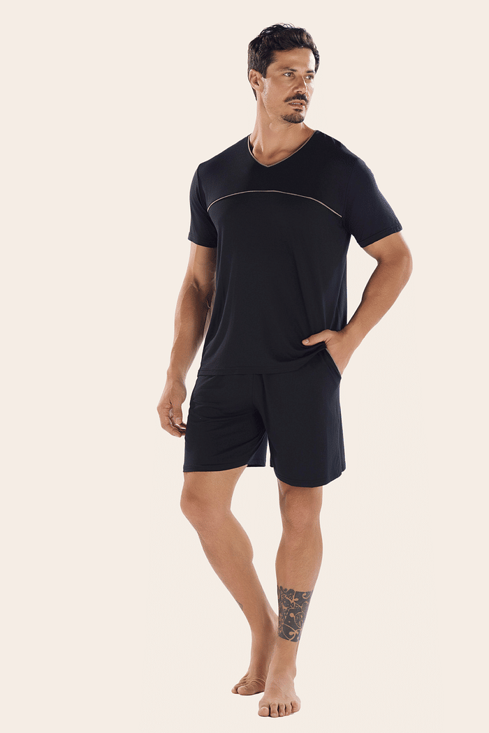 PIJAMA MEIA MANGA COM BERMUDA EM VISCOLYCRA MASCULINO 