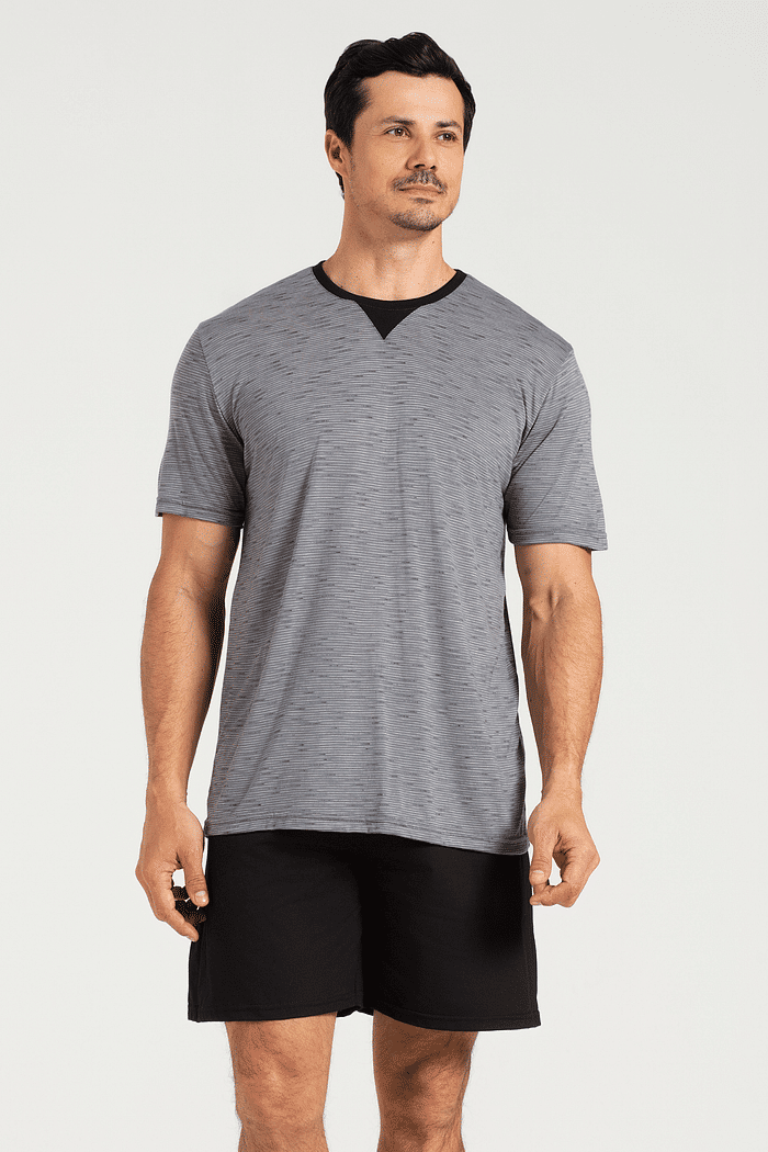 PIJAMA MEIA MANGA EM MALHA JET COM BERMUDA EM MEIA MALHA MASCULINO 