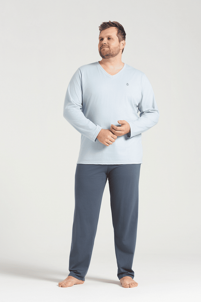 PIJAMA MANGA LONGA COM CALCA EM MEIA MALHA MASCULINO 