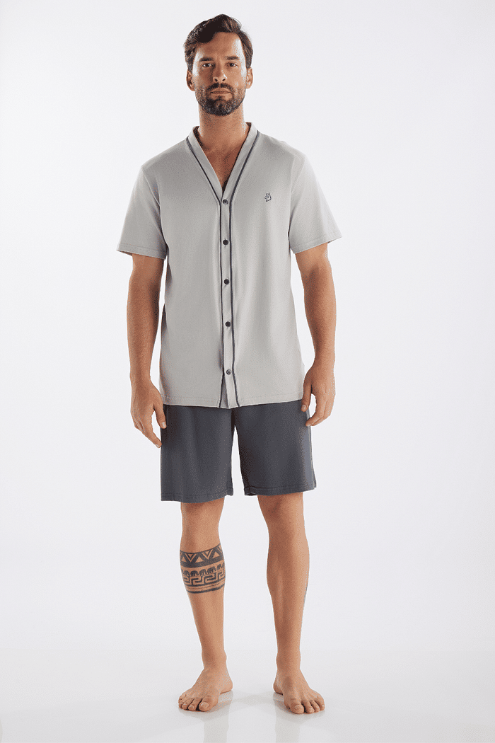 PIJAMA MASCULINO MEIA MANGA ABERTURA FRONTAL COM BERMUDA EM MEIA MALHA