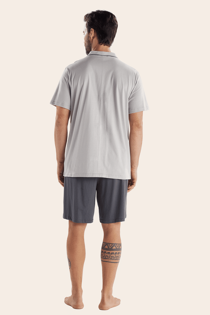 PIJAMA MEIA MANGA ABERTURA FRONTAL COM BERMUDA EM MEIA MALHA MASCULINO 
