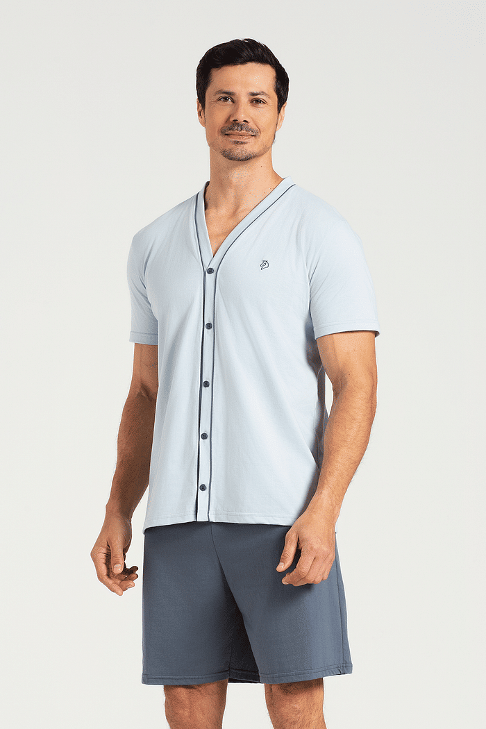 PIJAMA MEIA MANGA ABERTURA FRONTAL COM BERMUDA EM MEIA MALHA MASCULINO