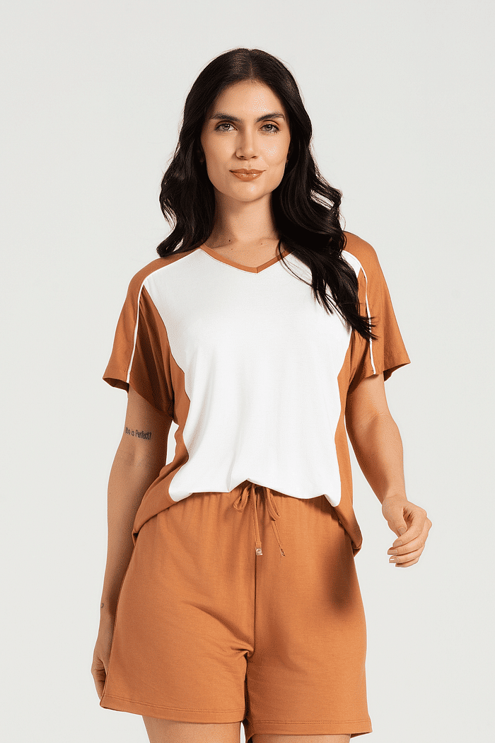 CONJUNTO MEIA MANGA COM SHORTS EM VISCOLYCRA FEMININO 