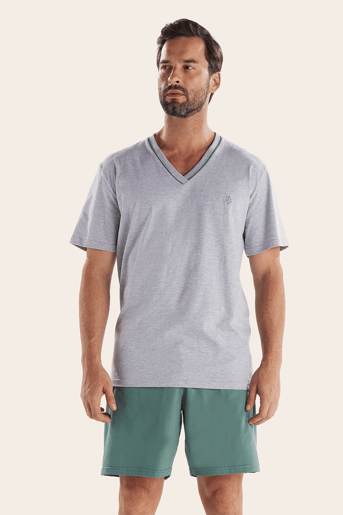 PIJAMA MEIA MANGA COM BERMUDA EM MEIA MALHA MASCULINO 