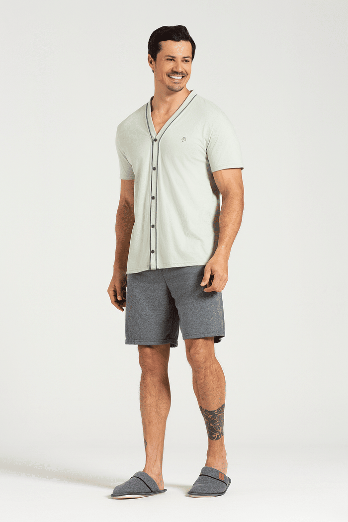 PIJAMA MEIA MANGA ABERTURA FRONTAL COM BERMUDA EM MEIA MALHA MASCULINO