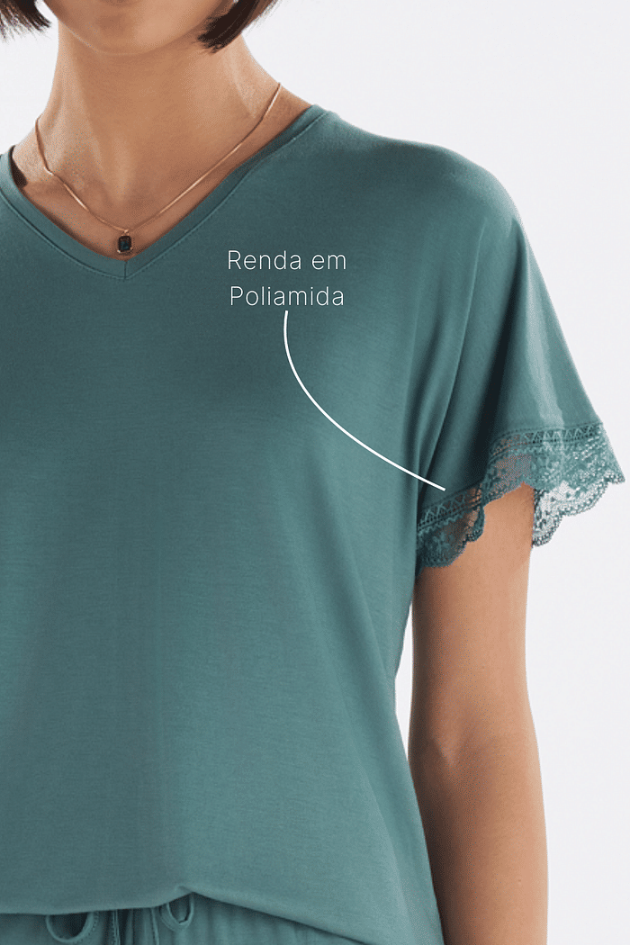 PIJAMA MEIA MANGA COM SHORTS EM VISCOLYCRA FEMININO