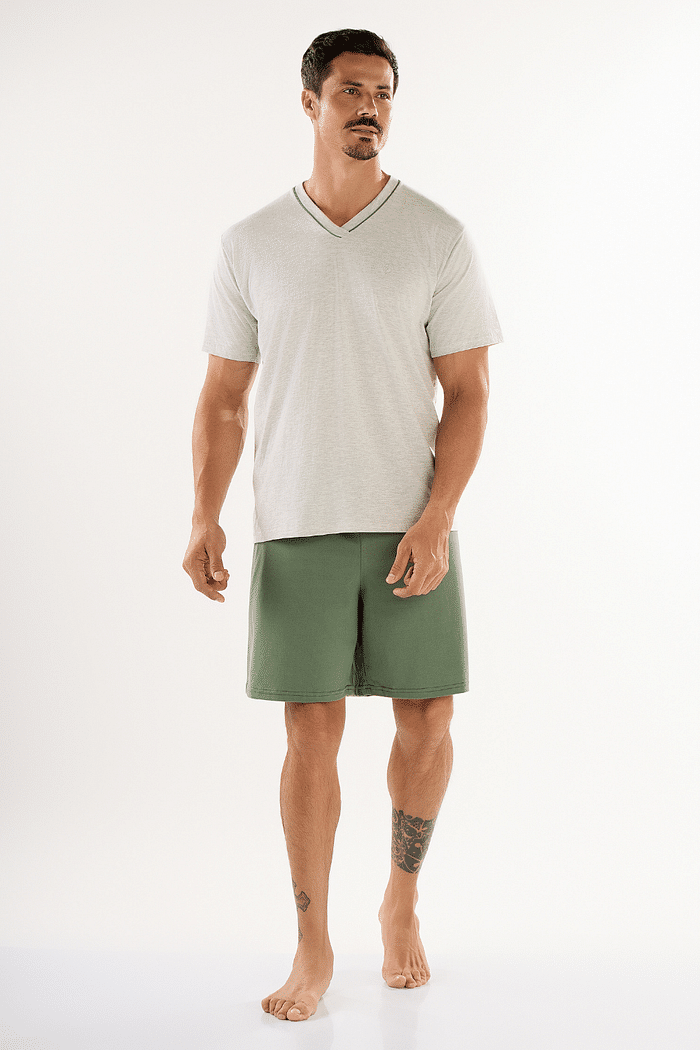 PIJAMA MEIA MANGA COM BERMUDA EM MEIA MALHA MASCULINO 
