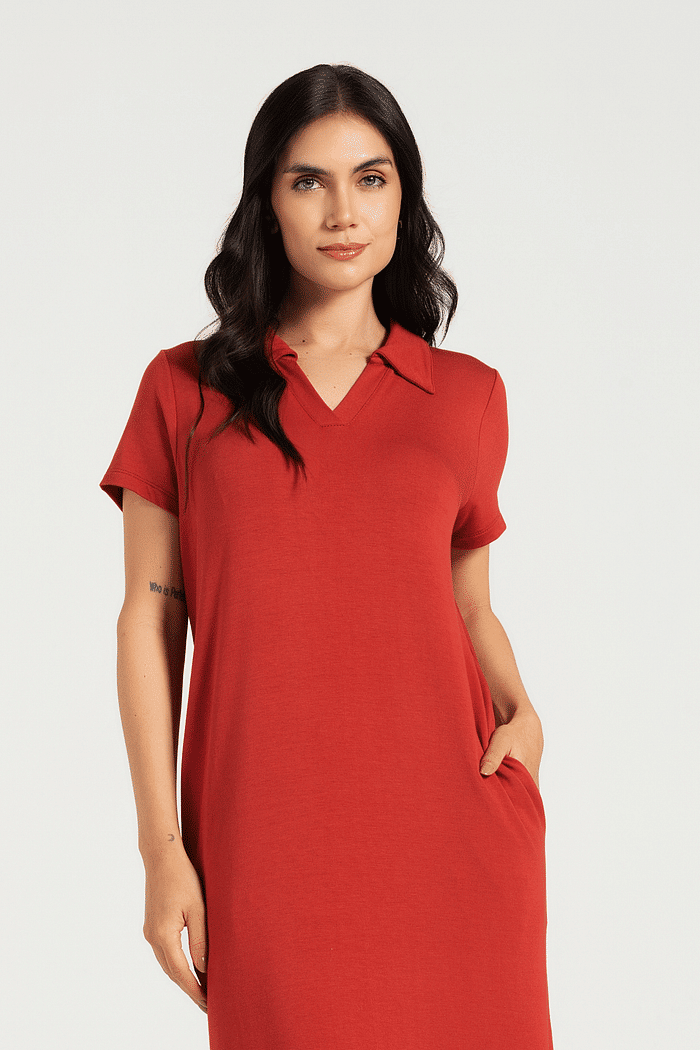 VESTIDO MEIA MANGA EM VISCODAY FEMININO 