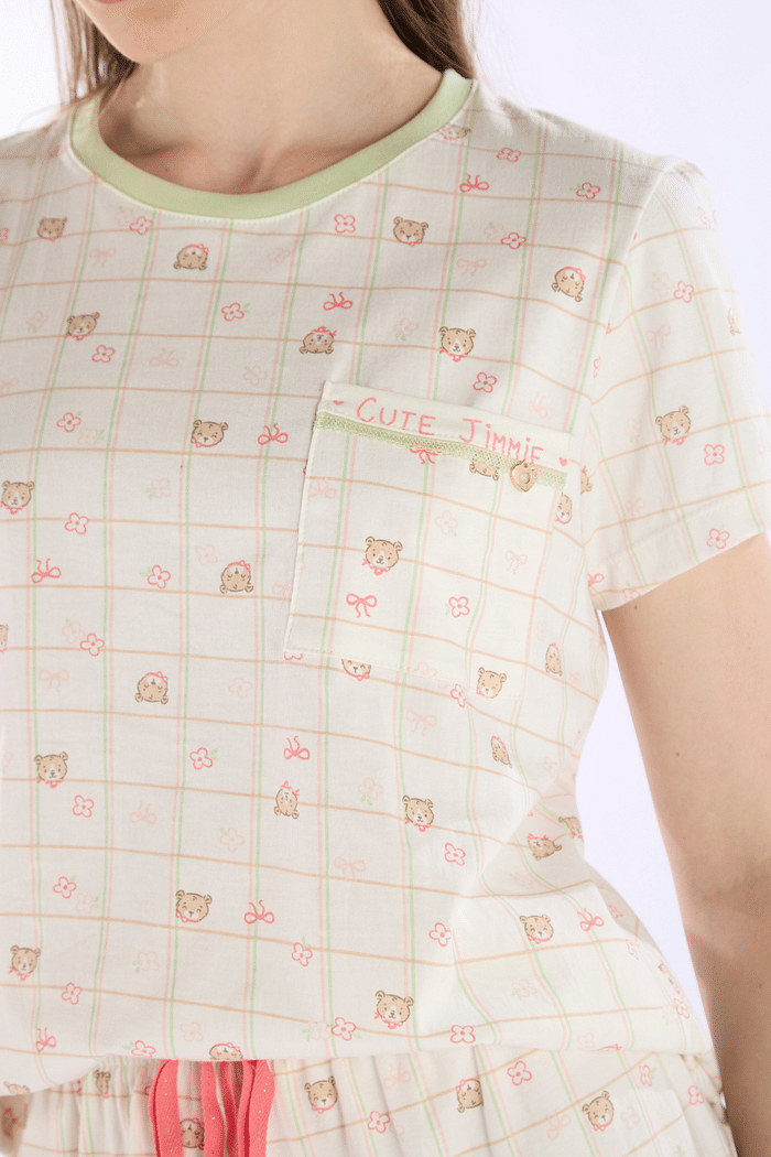 PIJAMA MEIA MANGA COM SHORTS EM MALHA ROTATIVA FEMININO