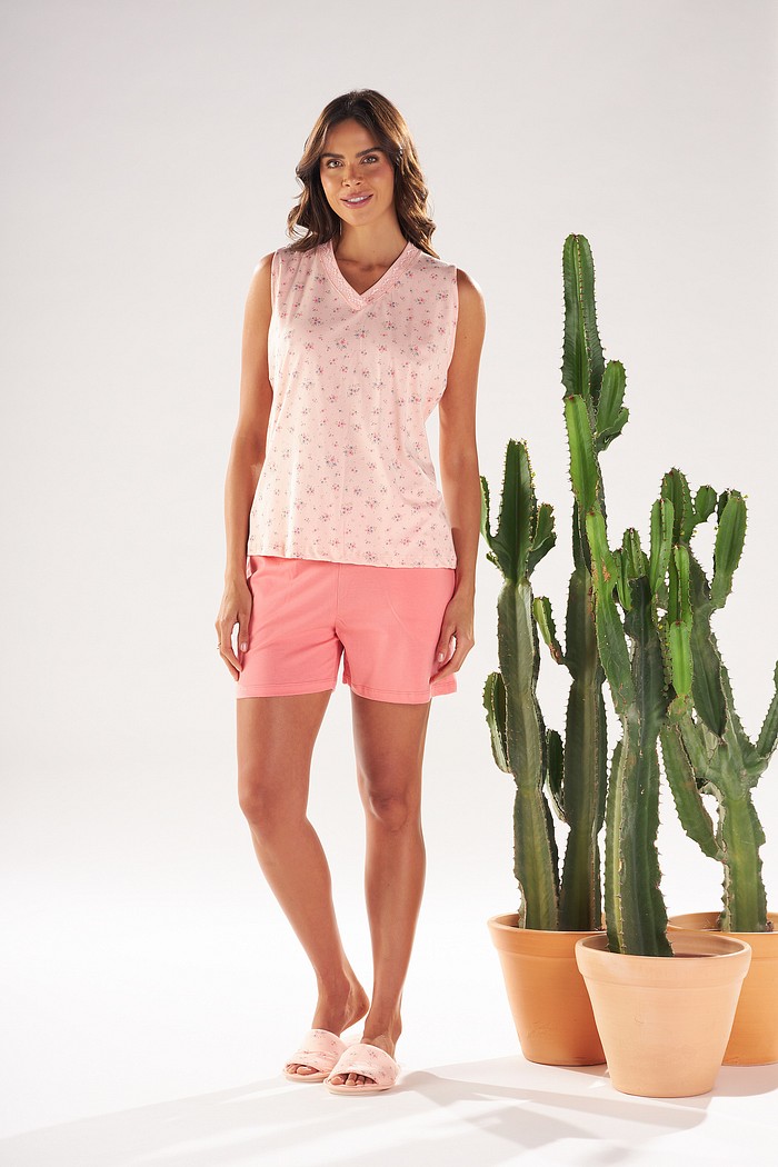 PIJAMA FEMININO REGATA COM SHORTS EM MEIA MALHA
