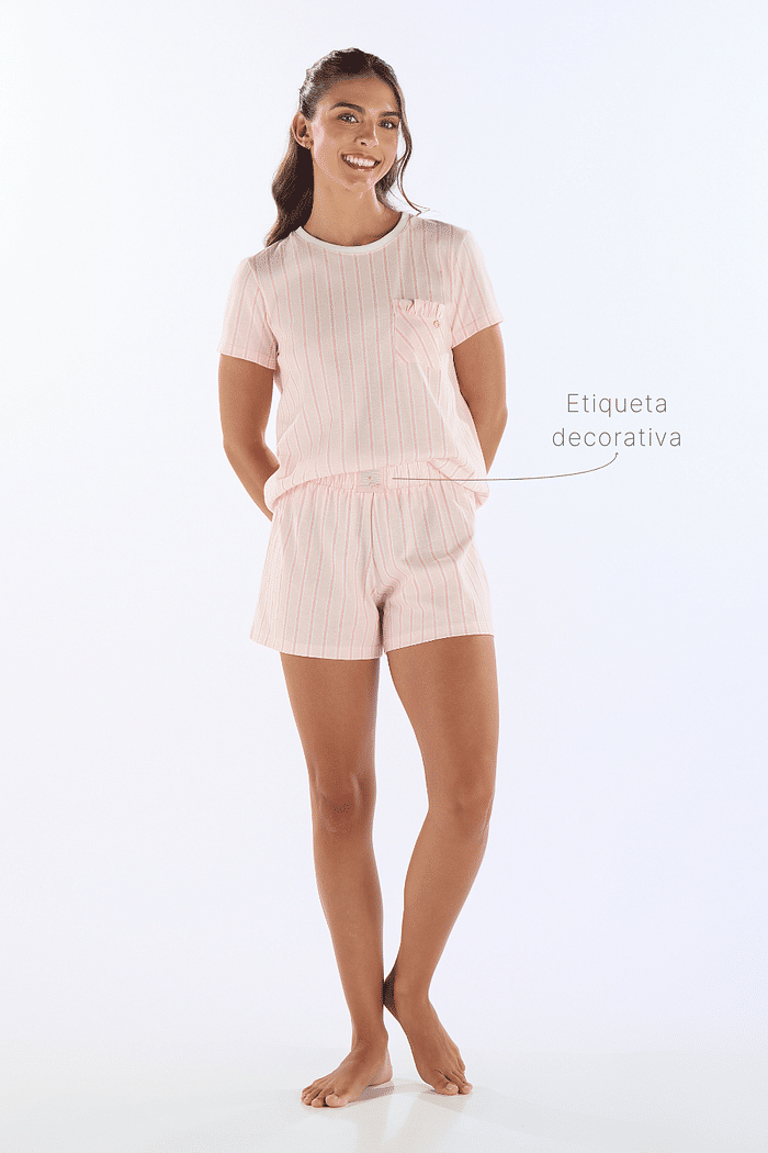 PIJAMA MEIA MANGA COM SHORTS EM MALHA ROTATIVA FEMININO