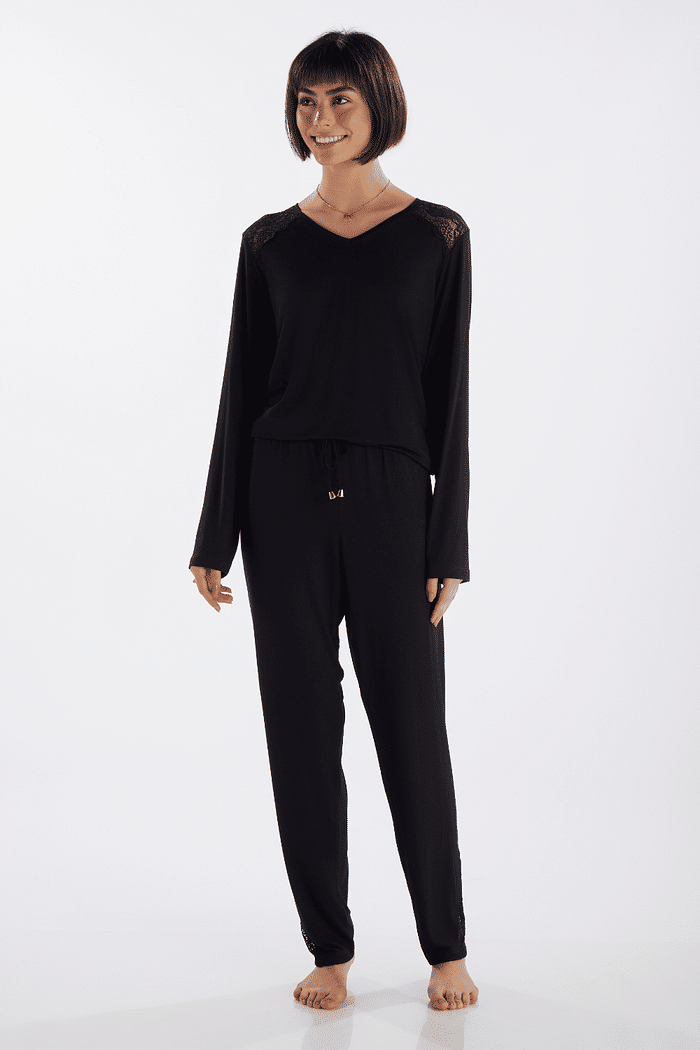 PIJAMA MANGA LONGA COM CALCA EM VISCOLYCRA FEMININO