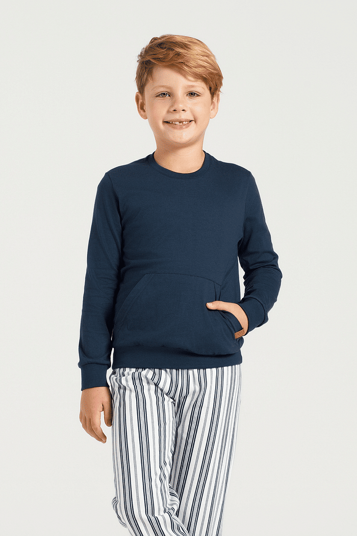 PIJAMA MANGA LONGA EM MEIA MALHA COM CALCA EM MALHA ROTATIVA MASCULINO 