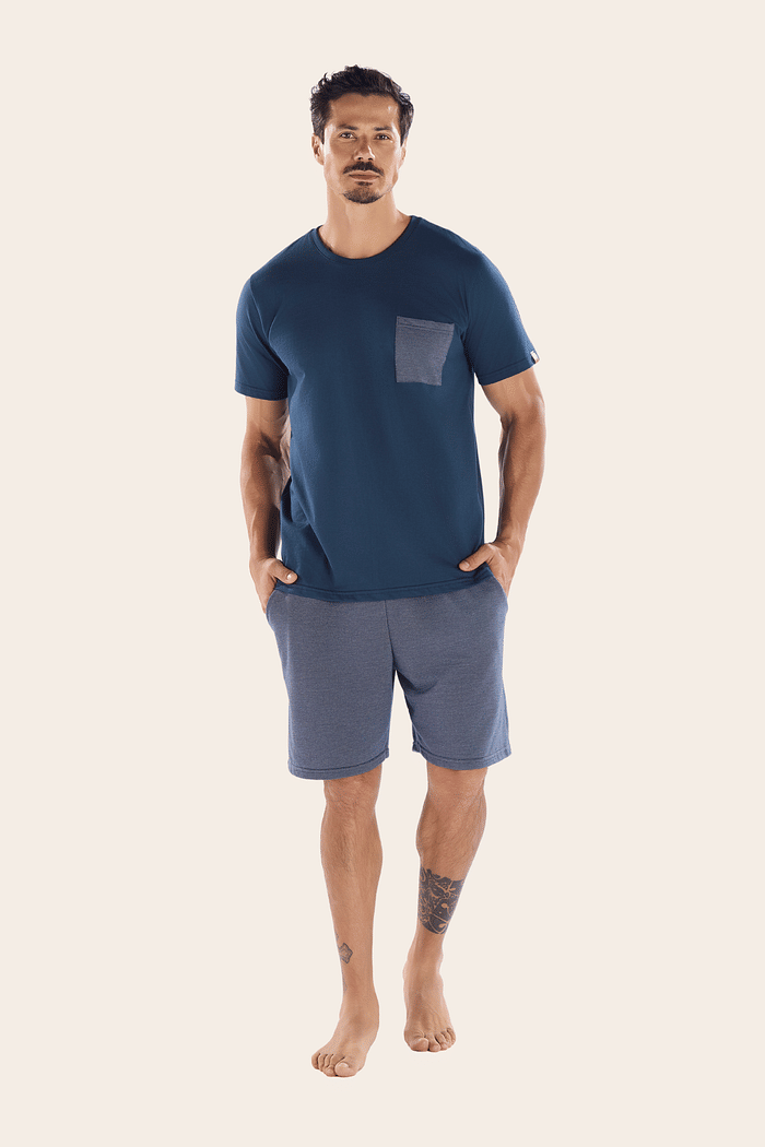 PIJAMA MEIA MANGA EM MEIA MALHA COM BERMUDA EM MALHA MALBEC MASCULINO 