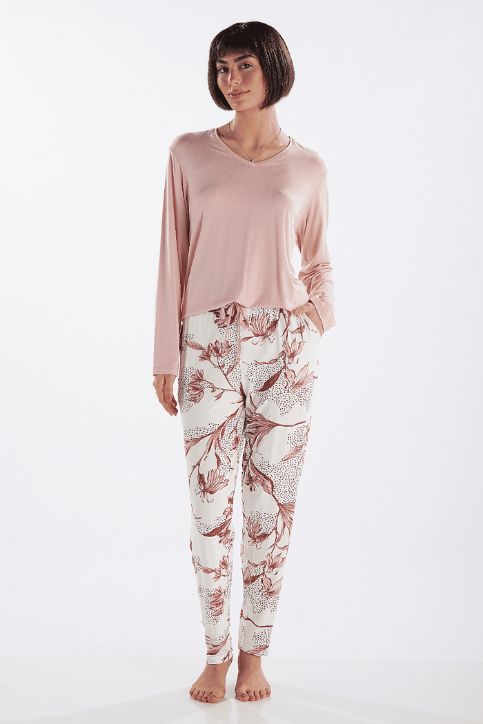 PIJAMA FEMININO  MANGA LONGA COM CALÇA EM VISCOLYCRA