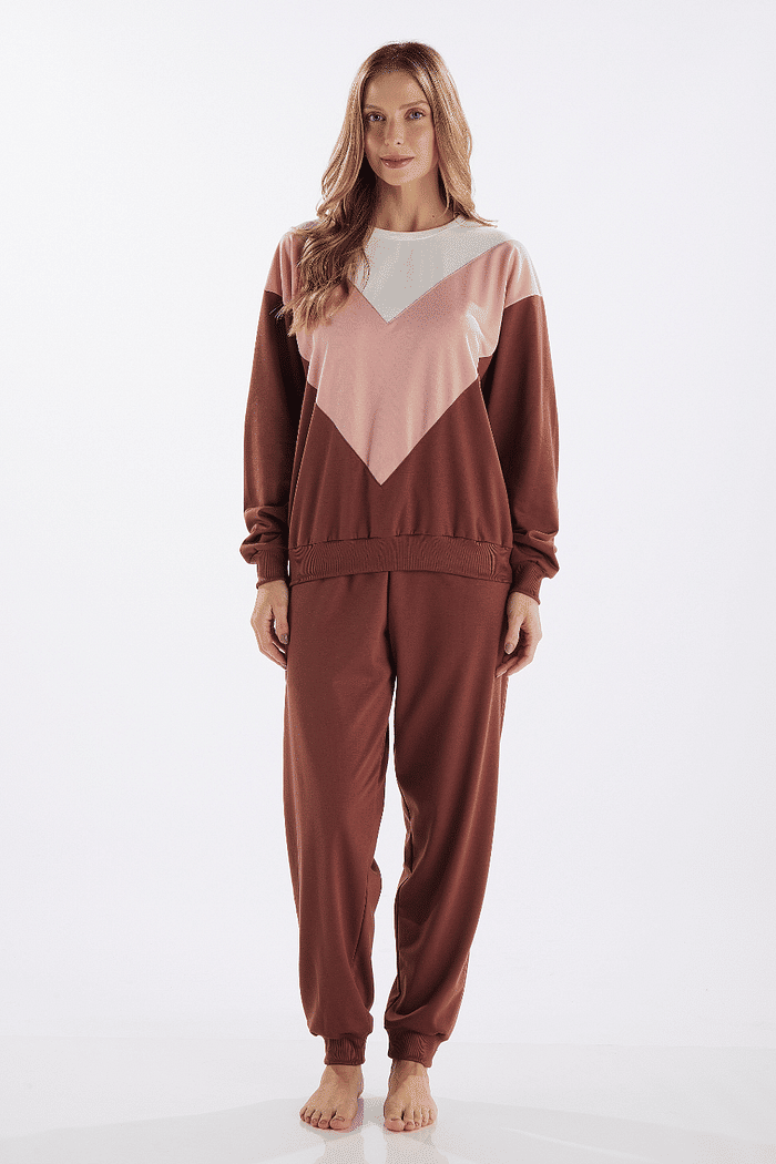 PIJAMA FEMININO MANGA LONGA COM CALÇA EM MOLETINHO