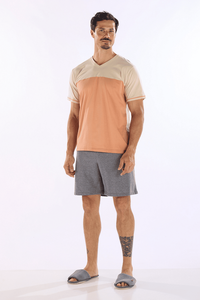 PIJAMA MEIA MANGA COM BERMUDA EM MEIA MALHA MASCULINO