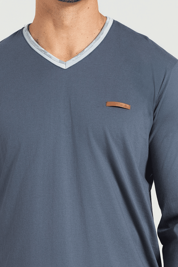 PIJAMA MANGA LONGA EM MEIA MALHA COM CALCA EM MALHA ROTATIVA MASCULINO 