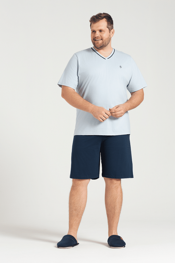 PIJAMA MEIA MANGA COM BERMUDA EM MEIA MALHA PLUS SIZE MASCULINO