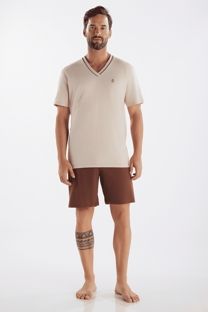 PIJAMA MASCULINO MEIA MANGA COM BERMUDA EM MEIA MALHA