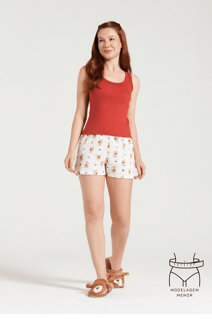 PIJAMA REGATA EM RIBANA 1X1 COM SHORTS EM MALHA ROTATIVA FEMININO 