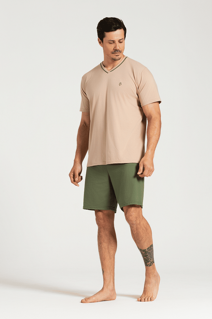 PIJAMA MEIA MANGA COM BERMUDA EM MEIA MALHA MASCULINO